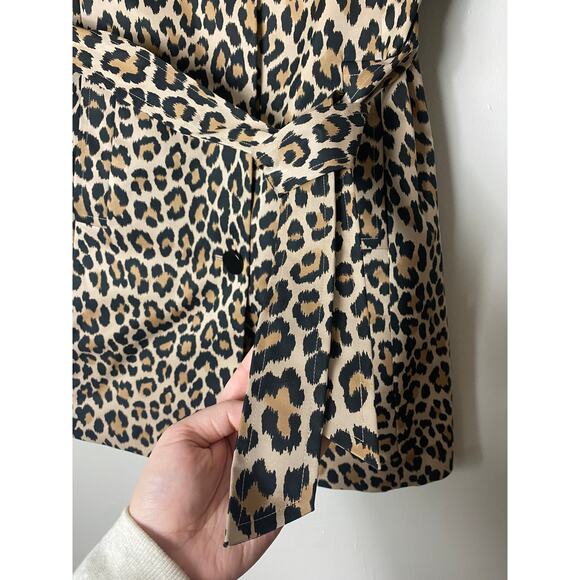 KATE SPADE TRENCH COAT JACKET BELTED LONG TAN BLACK WATERPROOF LEOPARD CHEETAH - Picture 8 of 10